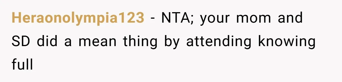 Stepfather Calls Her Marriage “Illegal,” Then Ruins the Wedding He Swore He’d Never Attend Heraonolympia123 − NTA; your mom and SD did a mean thing by attending knowing full