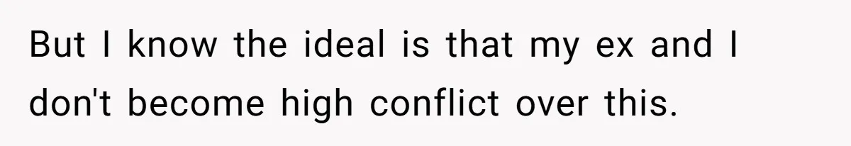 But I know the ideal is that my ex and I don't become high conflict over this.