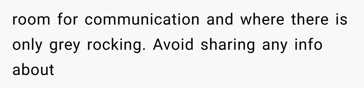 room for communication and where there is only grey rocking. Avoid sharing any info about