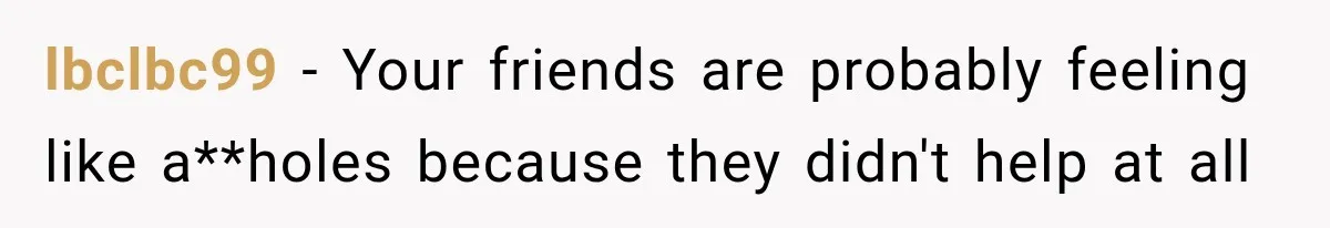lbclbc99 − Your friends are probably feeling like a**holes because they didn't help at all