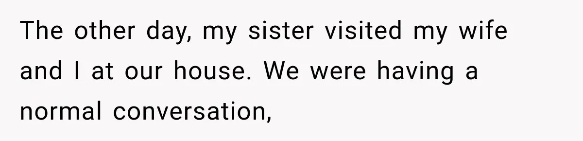 The other day, my sister visited my wife and I at our house. We were having a normal conversation,