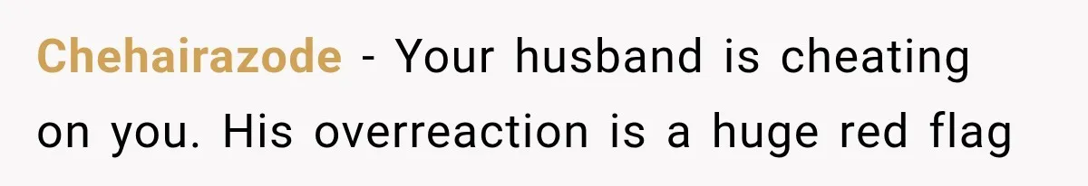 Chehairazode − Your husband is cheating on you. His overreaction is a huge red flag