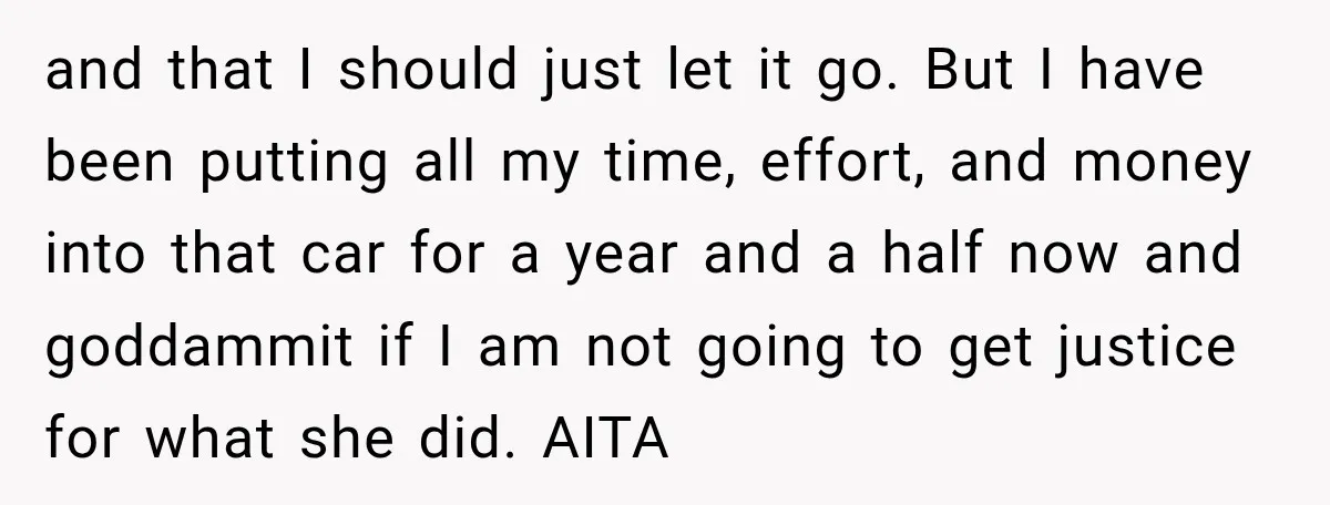 She Had His Dream Car Hauled to a Scrap Yard While He Was Away. He Took Her to Court Instead. and that I should just let it go. But I have been putting all my time, effort, and money into that car for a year and a half now and...