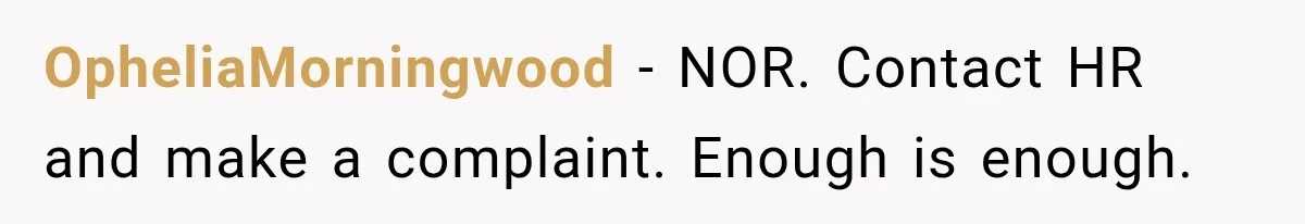 OpheliaMorningwood − NOR. Contact HR and make a complaint. Enough is enough.