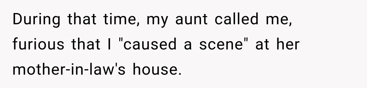 During that time, my aunt called me, furious that I "caused a scene" at her mother-in-law's house.