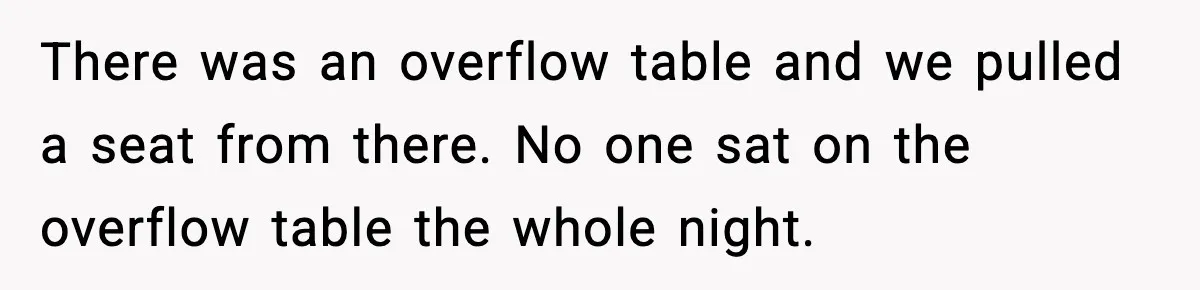 There was an overflow table and we pulled a seat from there. No one sat on the overflow table the whole night.