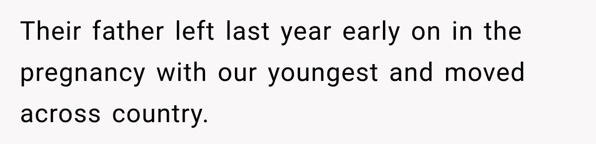 Their father left last year early on in the pregnancy with our youngest and moved across country.