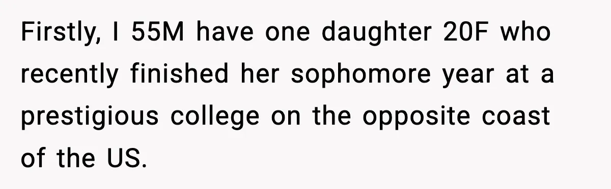 Father Chooses to Keep Supporting His Mother-in-Law, But Refuses to Help His Pregnant Daughter Firstly, I 55M have one daughter 20F who recently finished her sophomore year at a prestigious college on the opposite coast of the US.