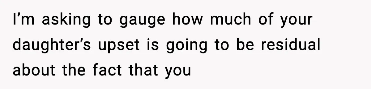 Father Chooses to Keep Supporting His Mother-in-Law, But Refuses to Help His Pregnant Daughter I’m asking to gauge how much of your daughter’s upset is going to be residual about the fact that you