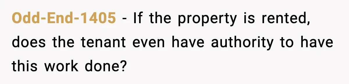 Odd-End-1405 − If the property is rented, does the tenant even have authority to have this work done?