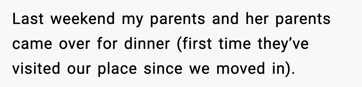 Last weekend my parents and her parents came over for dinner (first time they’ve visited our place since we moved in).