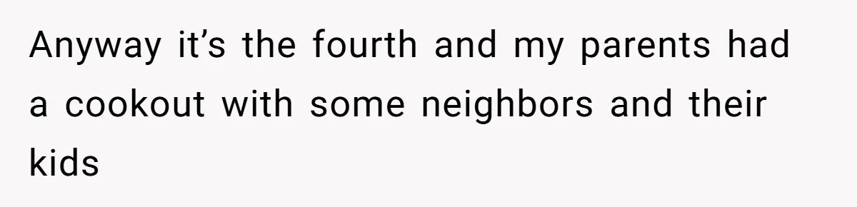 Anyway it’s the fourth and my parents had a cookout with some neighbors and their kids