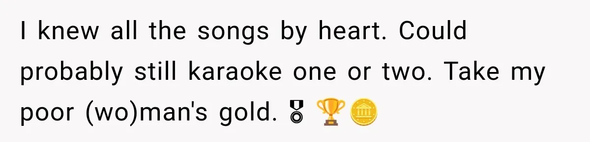 Boss Downplayed His Chemotherapy, So He Handed Her The Proof I knew all the songs by heart. Could probably still karaoke one or two. Take my poor (wo)man's gold. 🎖 🏆🪙