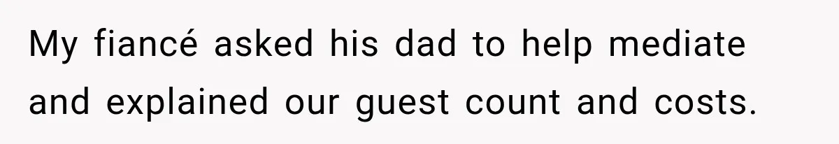 Future In-Laws Bought Wedding Influence, Then Threatened To Empty The Guest List My fiancé asked his dad to help mediate and explained our guest count and costs.
