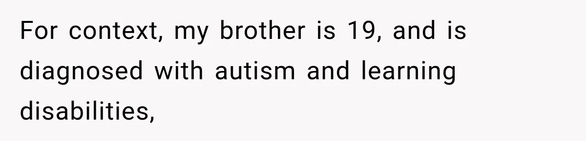 For context, my brother is 19, and is diagnosed with autism and learning disabilities,