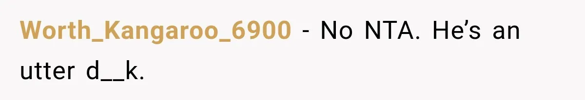 Worth_Kangaroo_6900 − No NTA. He’s an utter d__k.
