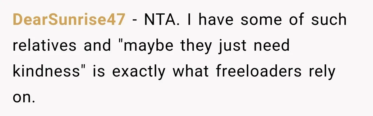 Wife Calls His Family Misunderstood, He Says One Barbecue Will Prove Everything DearSunrise47 − NTA. I have some of such relatives and "maybe they just need kindness" is exactly what freeloaders rely on.