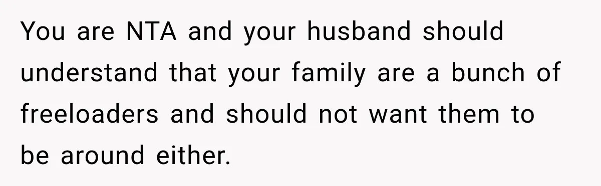 Wife Calls His Family Misunderstood, He Says One Barbecue Will Prove Everything You are NTA and your husband should understand that your family are a bunch of freeloaders and should not want them to be around either.