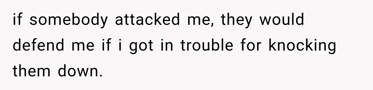if somebody attacked me, they would defend me if i got in trouble for knocking them down.