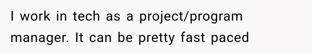 I work in tech as a project/program manager. It can be pretty fast paced