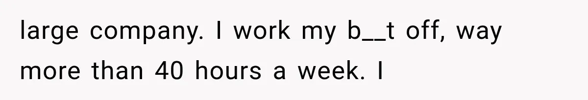 large company. I work my b__t off, way more than 40 hours a week. I