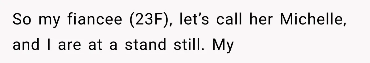 So my fiancee (23F), let’s call her Michelle, and I are at a stand still. My