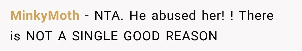 MinkyMoth − NTA. He abused her! ! There is NOT A SINGLE GOOD REASON