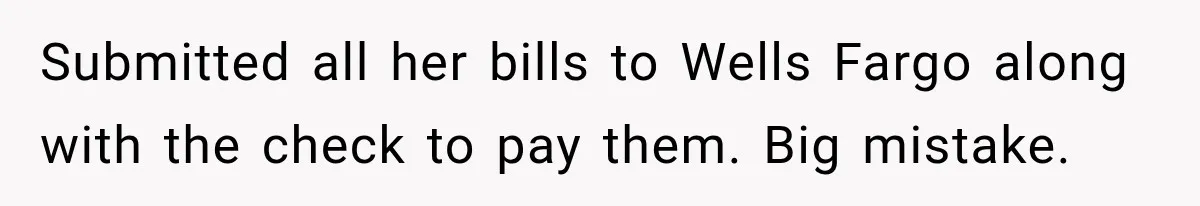 Customer Makes Wells Fargo Mail A Useless Statement Every Month Out Of Pure Spite Submitted all her bills to Wells Fargo along with the check to pay them. Big mistake.