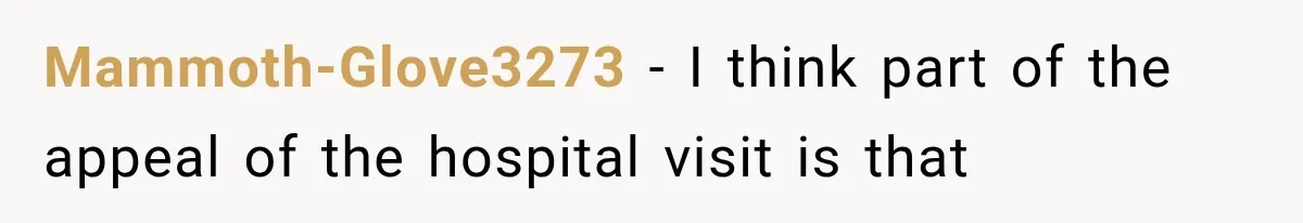 Mom Ignored Her Daughter's “No Visitors” Request, Then Acted Heartbroken When She Was Sent Away Mammoth-Glove3273 − I think part of the appeal of the hospital visit is that