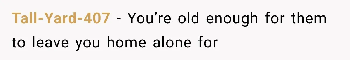 Parents Approved Her Summer Plans, Then Canceled Everything For A Dinner Invitation They Didn't Want Tall-Yard-407 − You’re old enough for them to leave you home alone for