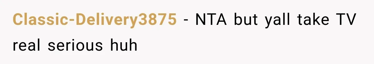Classic-Delivery3875 − NTA but yall take TV real serious huh