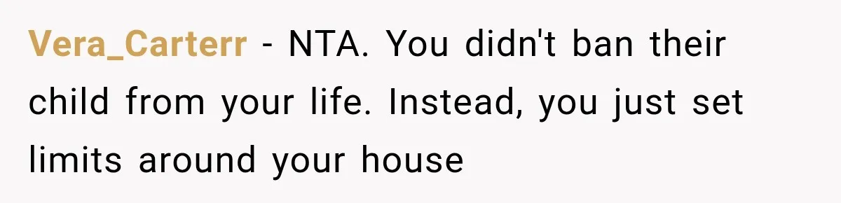 Couple Gets Upset After Friend Refuses to Host Their Unsupervised Child Again Vera_Carterr − NTA. You didn't ban their child from your life. Instead, you just set limits around your house