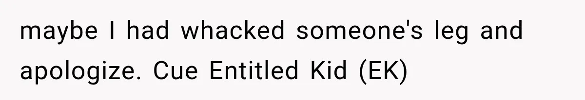 maybe I had whacked someone's leg and apologize. Cue Entitled Kid (EK)