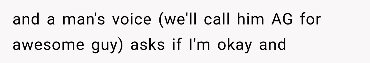 and a man's voice (we'll call him AG for awesome guy) asks if I'm okay and