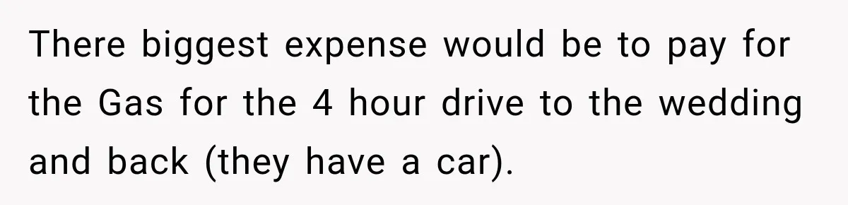 Couple Uninvites Complaining Guests After They Call the Wedding Too Much Trouble There biggest expense would be to pay for the Gas for the 4 hour drive to the wedding and back (they have a car).