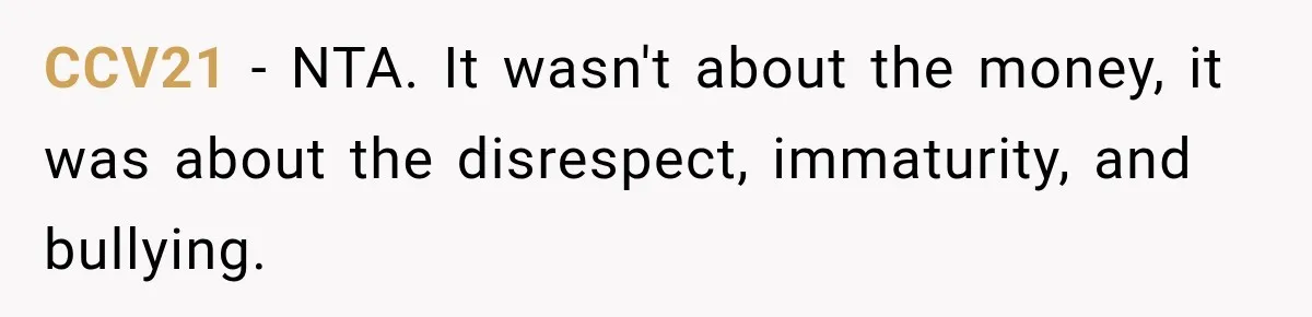 CCV21 − NTA. It wasn't about the money, it was about the disrespect, immaturity, and bullying.