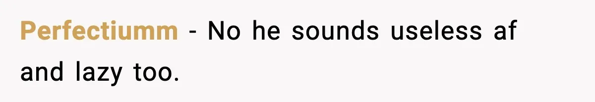 Perfectiumm − No he sounds useless af and lazy too.