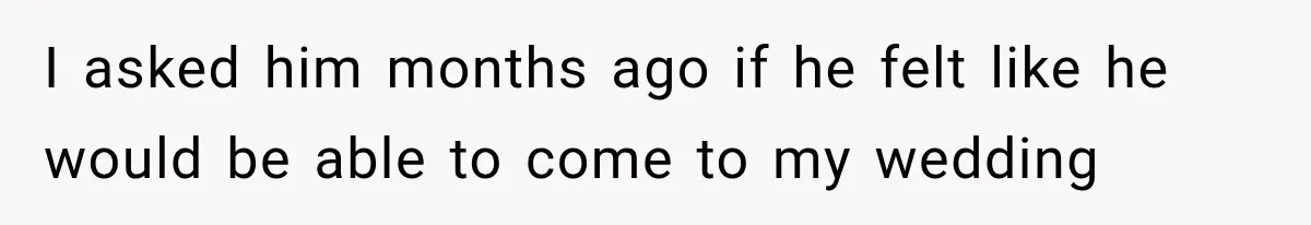 Bride Refuses To Replace Her Dad At Her Wedding And Her Mom Won’t Let It Go I asked him months ago if he felt like he would be able to come to my wedding