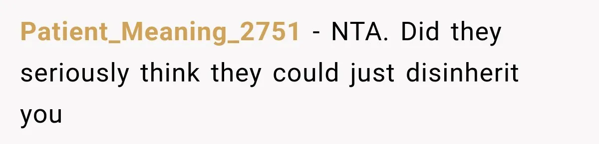 Patient_Meaning_2751 − NTA. Did they seriously think they could just disinherit you