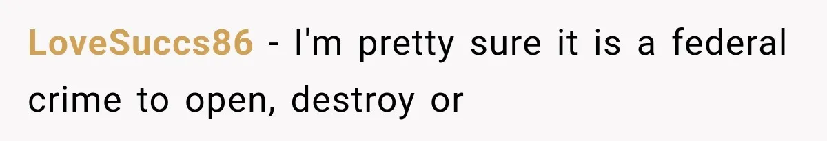 LoveSuccs86 − I'm pretty sure it is a federal crime to open, destroy or