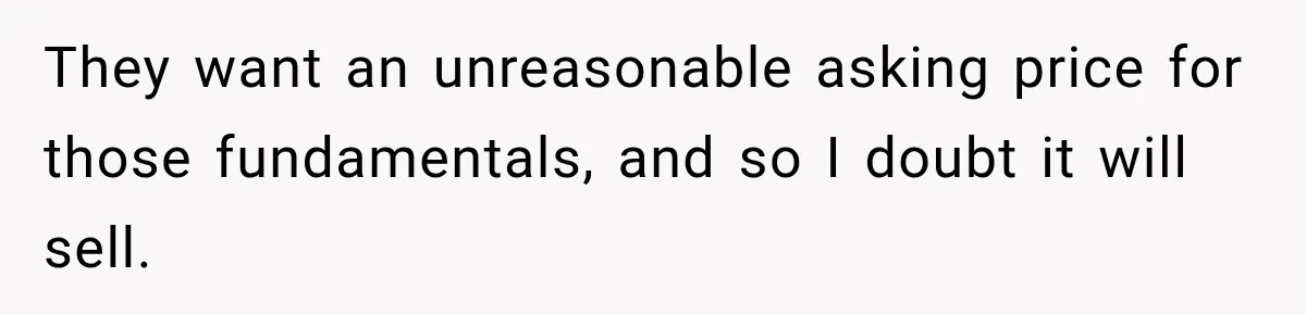 They want an unreasonable asking price for those fundamentals, and so I doubt it will sell.