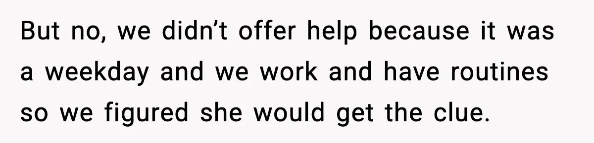 Woman Refuses To Join Birthday Dinner After Sister-In-Law Ignores One Simple Answer But no, we didn’t offer help because it was a weekday and we work and have routines so we figured she would get the clue.