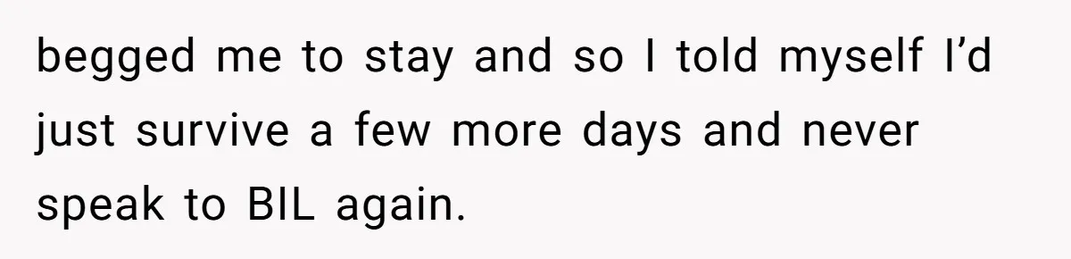 Man Bullies His Sister-in-Law for Years, Then Can’t Believe She Walks Out of the Family Trip begged me to stay and so I told myself I’d just survive a few more days and never speak to BIL again.