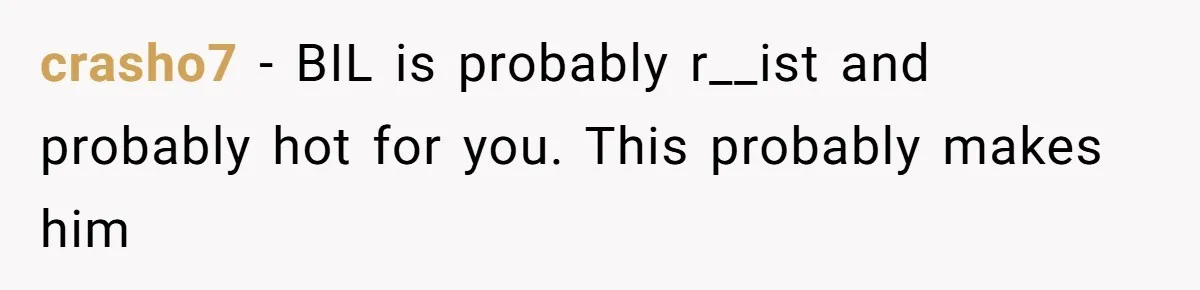 Man Bullies His Sister-in-Law for Years, Then Can’t Believe She Walks Out of the Family Trip crasho7 − BIL is probably r__ist and probably hot for you. This probably makes him