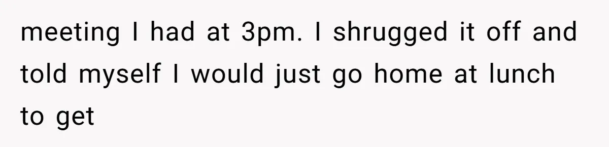 meeting I had at 3pm. I shrugged it off and told myself I would just go home at lunch to get