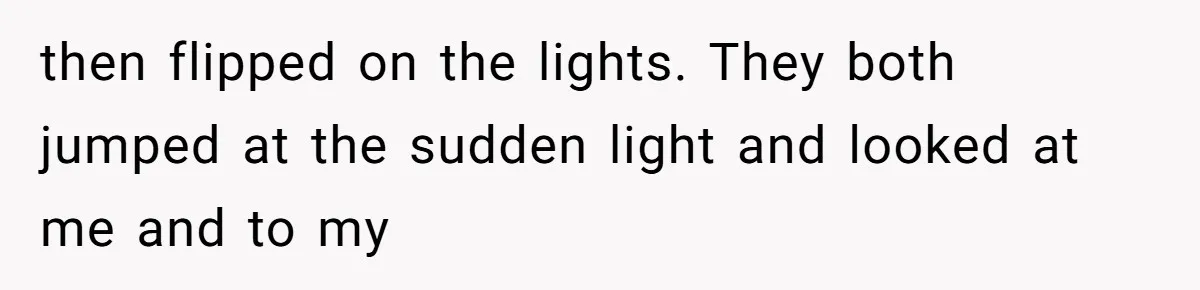 then flipped on the lights. They both jumped at the sudden light and looked at me and to my
