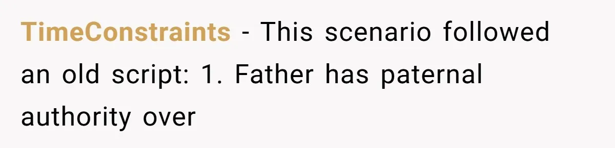 TimeConstraints − This scenario followed an old script: 1. Father has paternal authority over
