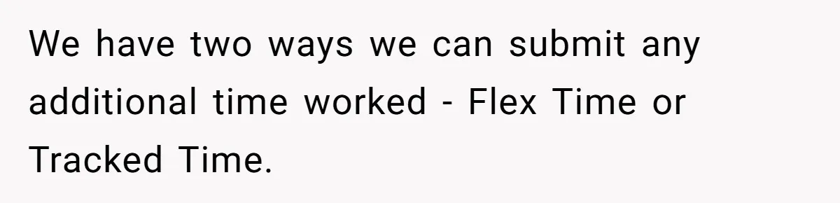 We have two ways we can submit any additional time worked - Flex Time or Tracked Time.