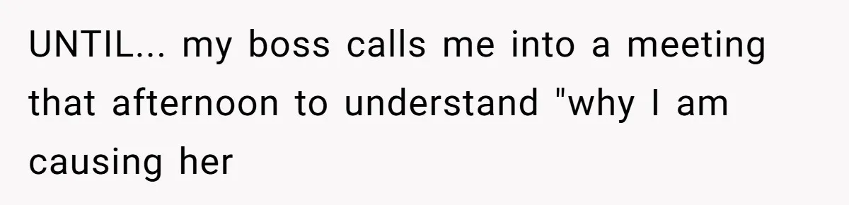 UNTIL... my boss calls me into a meeting that afternoon to understand "why I am causing her