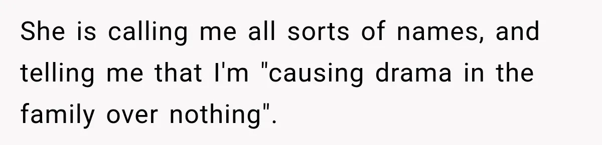 She is calling me all sorts of names, and telling me that I'm "causing drama in the family over nothing".